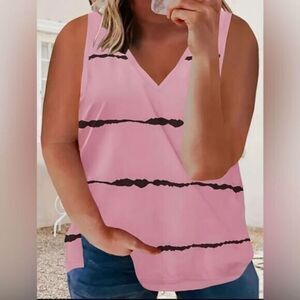 NWOT Plus Size Pink Tank Top Black Stripe - Size 22/24